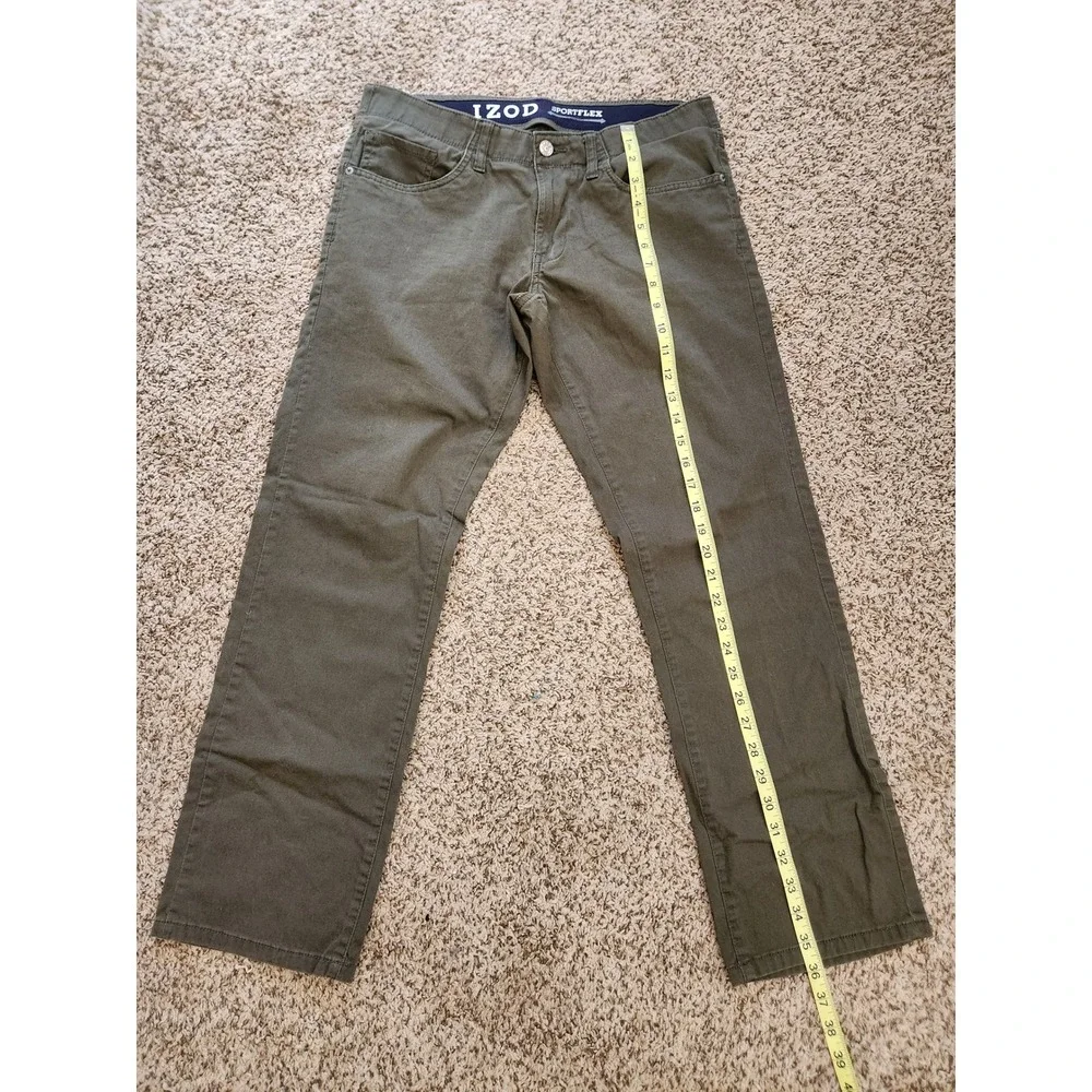 IZOD Sportflex Straight Fit Pants Mens 32x30 Olive Green Stretch‎ Chino 5 Pocket